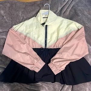Main Strip windbreaker. Cream, pink, black - quarter zip with waste drawstring